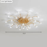 Sputnik Crystal Semi Flush Ceiling Light Fixture In Gold With 17/21 Bulbs - Contemporary Design