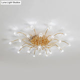 Sputnik Crystal Semi Flush Ceiling Light Fixture In Gold With 17/21 Bulbs - Contemporary Design