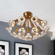 Sputnik Crystal Semi Mount Lighting - Minimalist Brass Flush Light