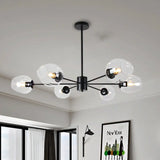Sputnik Drop Pendant Light - Post Modern Amber/Clear Glass 6 Or 8 Lights Black Finish / Clear
