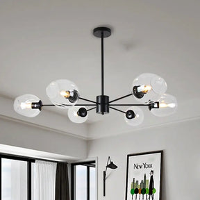 Sputnik Drop Pendant Light - Post Modern Amber/Clear Glass 6 Or 8 Lights Black Finish / Clear