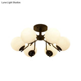 Sputnik Semi Flush Light: 3/5/6 Lights White Glass Ceiling Fixture For Living Room