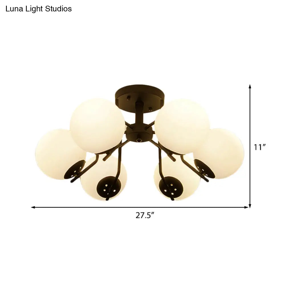 Sputnik Semi Flush Light: 3/5/6 Lights White Glass Ceiling Fixture For Living Room