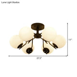 Sputnik Semi Flush Light: 3/5/6 Lights White Glass Ceiling Fixture For Living Room
