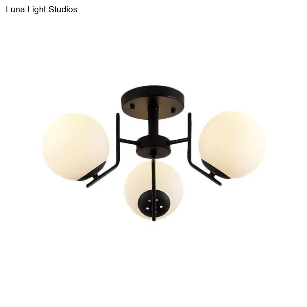 Sputnik Semi Flush Light: 3/5/6 Lights White Glass Ceiling Fixture For Living Room
