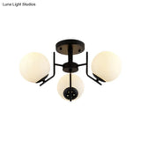 Sputnik Semi Flush Light: 3/5/6 Lights White Glass Ceiling Fixture For Living Room