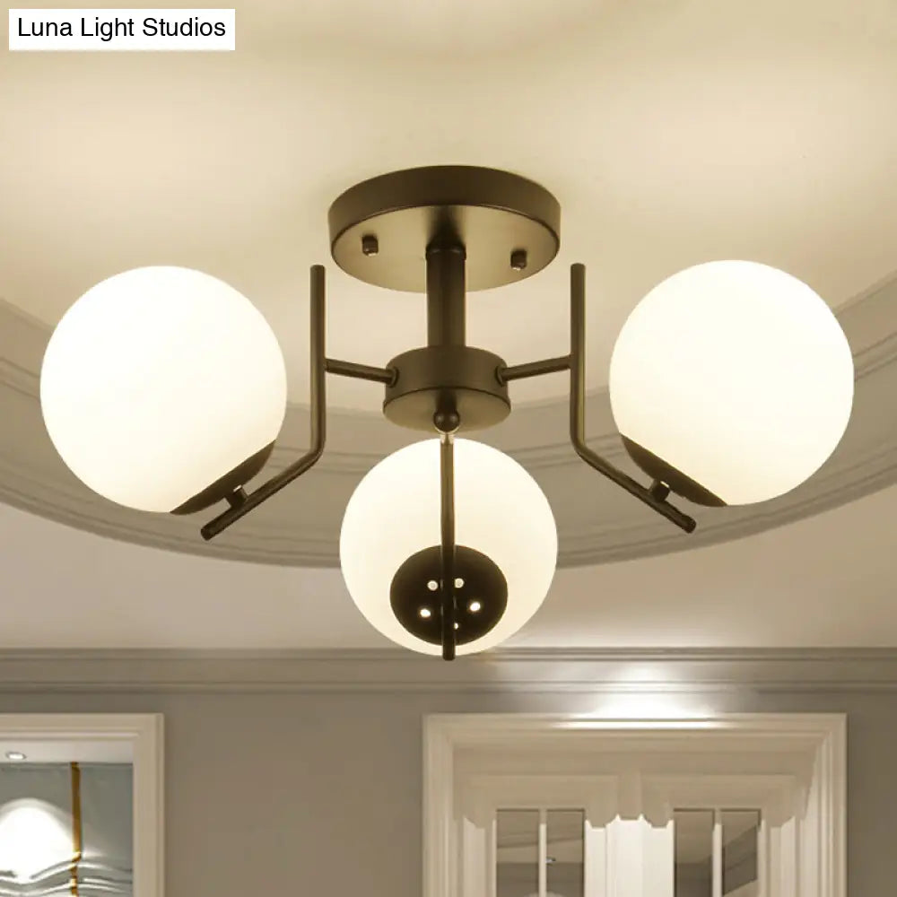 Sputnik Semi Flush Light: 3/5/6 Lights White Glass Ceiling Fixture For Living Room