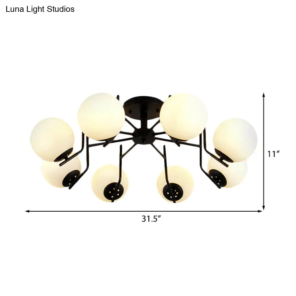 Sputnik Semi Flush Light: 3/5/6 Lights White Glass Ceiling Fixture For Living Room