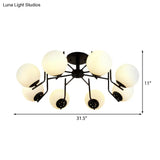 Sputnik Semi Flush Light: 3/5/6 Lights White Glass Ceiling Fixture For Living Room