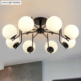 Sputnik Semi Flush Light: 3/5/6 Lights White Glass Ceiling Fixture For Living Room