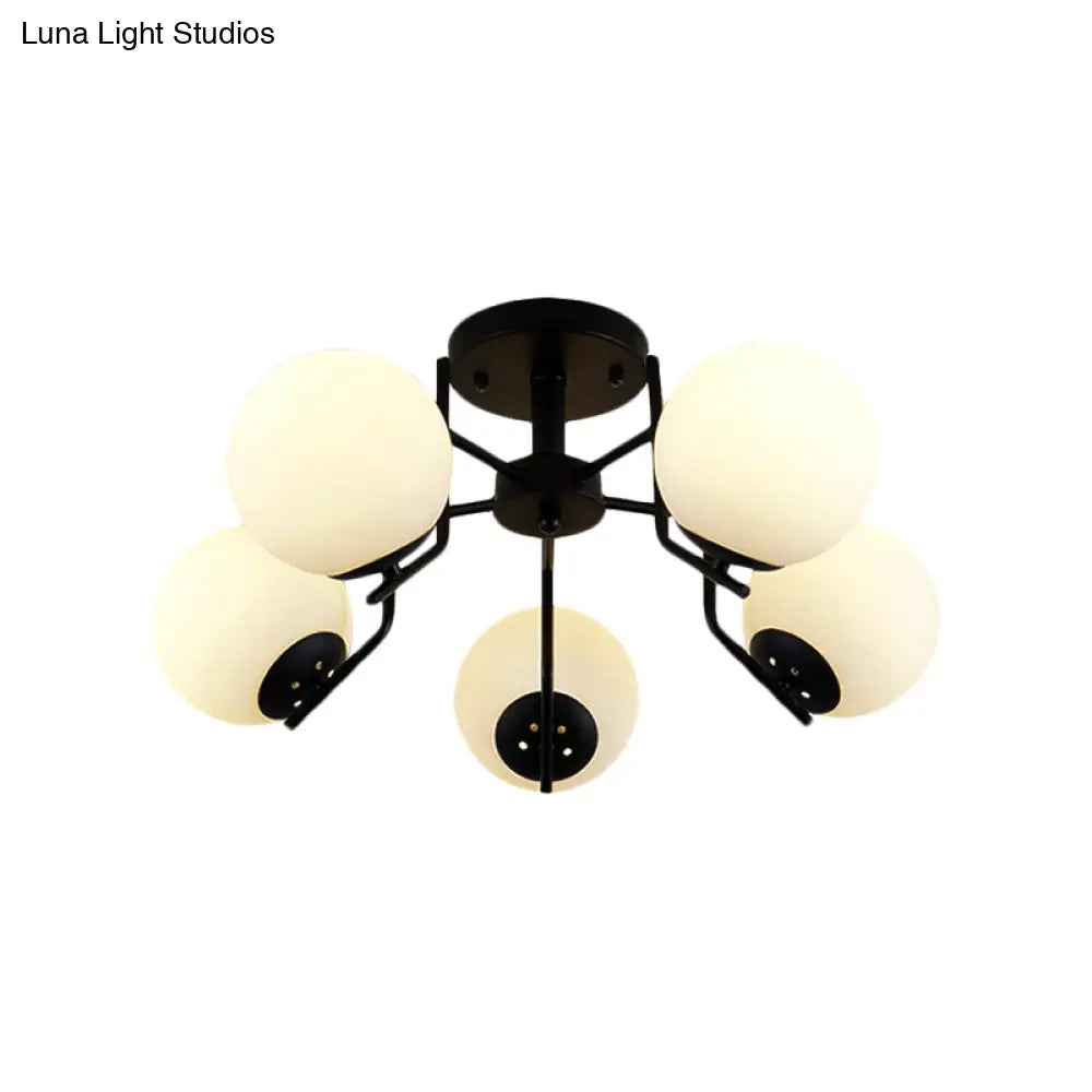 Sputnik Semi Flush Light: 3/5/6 Lights White Glass Ceiling Fixture For Living Room
