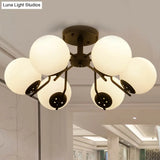 Sputnik Semi Flush Light: 3/5/6 Lights White Glass Ceiling Fixture For Living Room