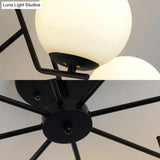 Sputnik Semi Flush Light: 3/5/6 Lights White Glass Ceiling Fixture For Living Room