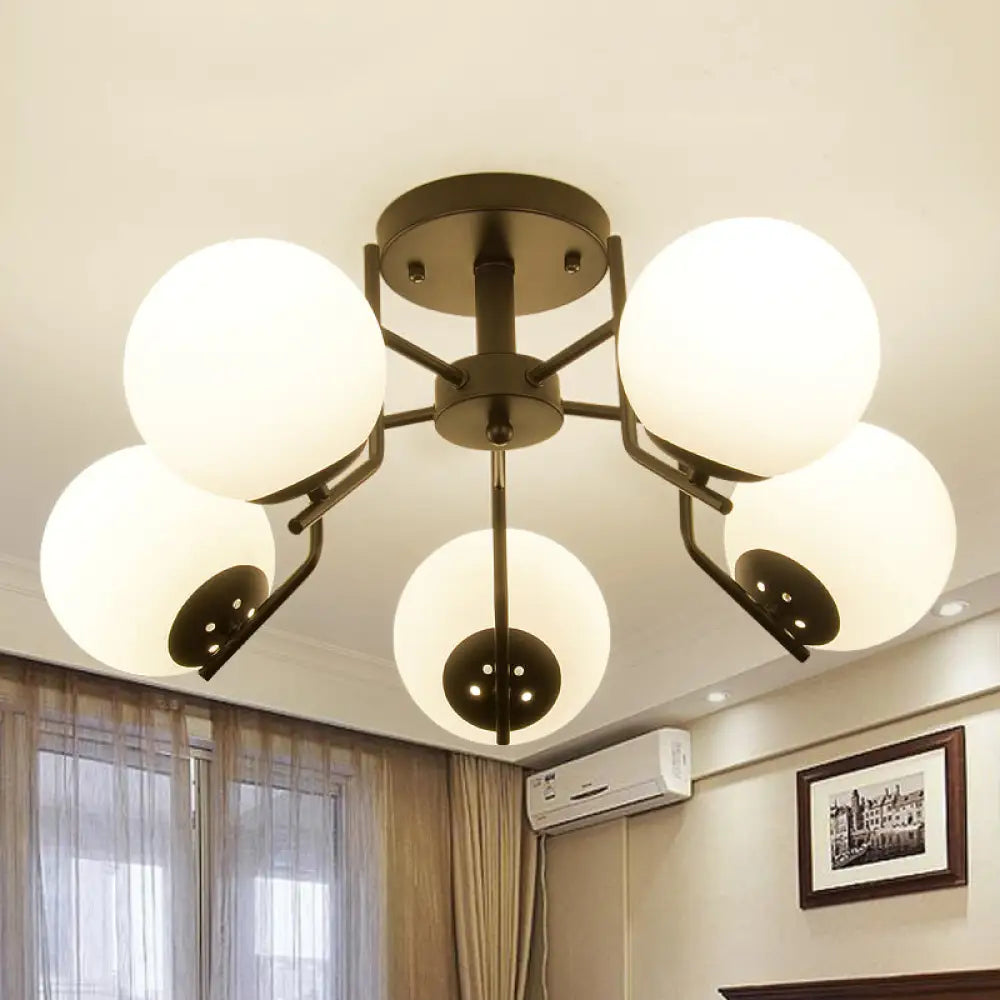 Sputnik Semi Flush Light: 3/5/6 Lights White Glass Ceiling Fixture For Living Room 5 /