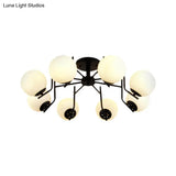 Sputnik Semi Flush Light: 3/5/6 Lights White Glass Ceiling Fixture For Living Room