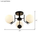 Sputnik Semi Flush Light: 3/5/6 Lights White Glass Ceiling Fixture For Living Room