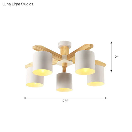 Sputnik Wooden Semi Mount Lighting - Nordic 5/6/8-Light Flush Ceiling Light With Metal Shade