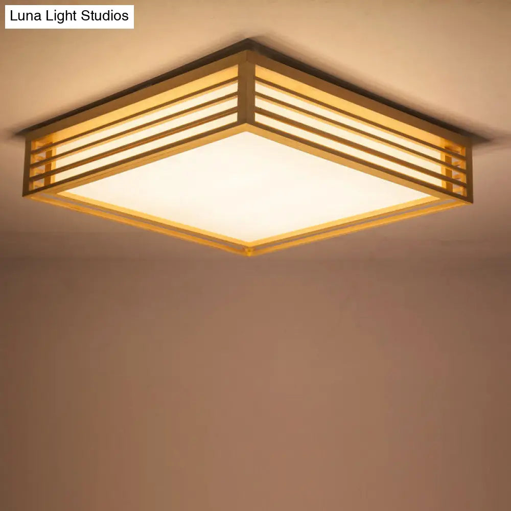 Square Acrylic Flush Ceiling Light - Asian Beige Led Fixture In Warm/White With Wood Frame