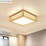 Square Acrylic Flush Ceiling Light - Asian Beige Led Fixture In Warm/White With Wood Frame