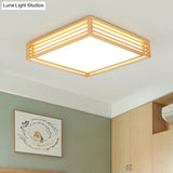 Square Acrylic Flush Ceiling Light - Asian Beige Led Fixture In Warm/White With Wood Frame