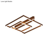 Square Acrylic Led Flushmount Light In Gold/Coffee Finish For Bedroom Ceiling