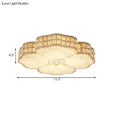 Square Champagne Flush Light With Peach Blossom Design - Contemporary Led Ceiling Lamp In 3 Sizes
