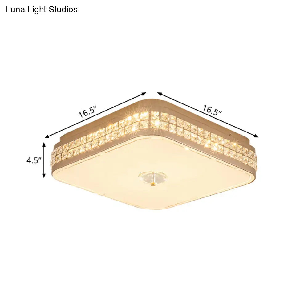 Square Champagne Flush Light With Peach Blossom Design - Contemporary Led Ceiling Lamp In 3 Sizes