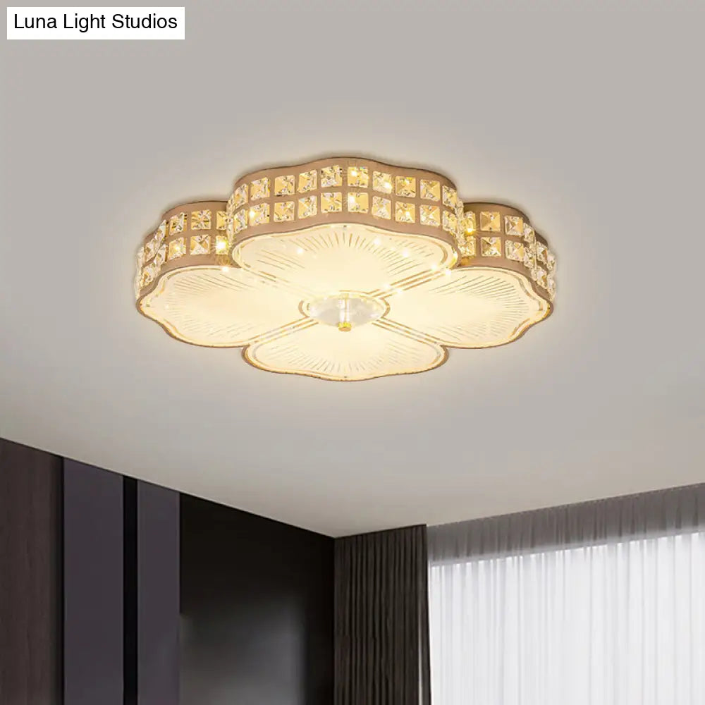 Square Champagne Flush Light With Peach Blossom Design - Contemporary Led Ceiling Lamp In 3 Sizes