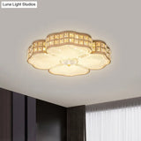 Square Champagne Flush Light With Peach Blossom Design - Contemporary Led Ceiling Lamp In 3 Sizes
