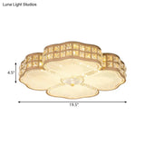 Square Champagne Flush Light With Peach Blossom Design - Contemporary Led Ceiling Lamp In 3 Sizes