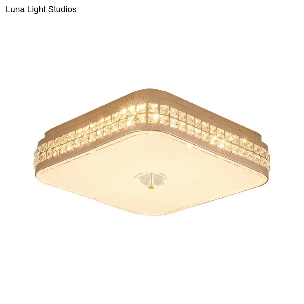 Square Champagne Flush Light With Peach Blossom Design - Contemporary Led Ceiling Lamp In 3 Sizes