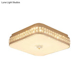 Square Champagne Flush Light With Peach Blossom Design - Contemporary Led Ceiling Lamp In 3 Sizes