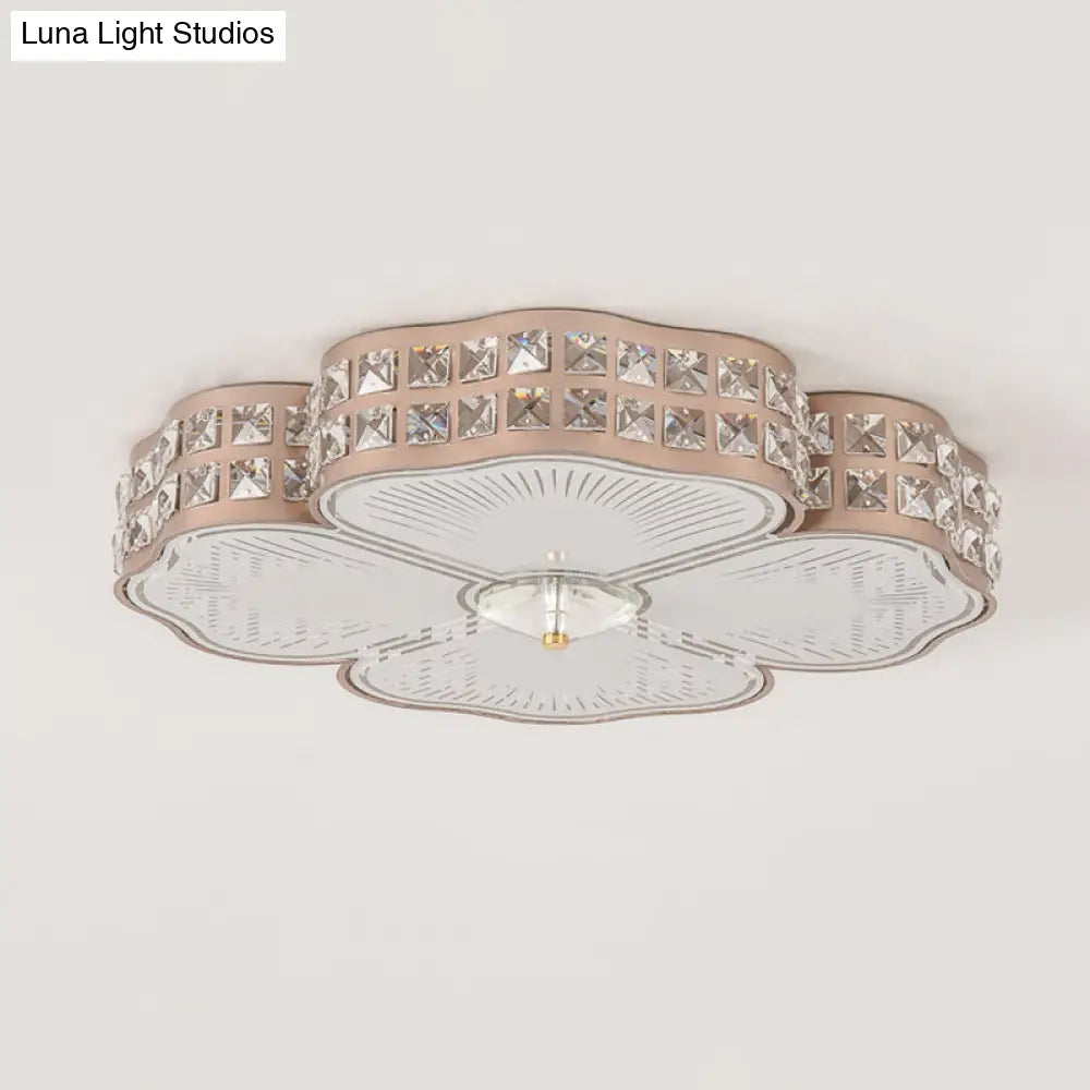Square Champagne Flush Light With Peach Blossom Design - Contemporary Led Ceiling Lamp In 3 Sizes