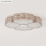 Square Champagne Flush Light With Peach Blossom Design - Contemporary Led Ceiling Lamp In 3 Sizes