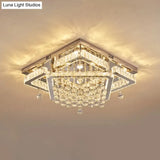 Square Crystal Led Ceiling Flush Mount Light Warm/White 18’/23.5’ Width