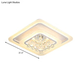 Square Crystal Led Flush Ceiling Light - 19.5’/23.5’/27.5’ Sizes Modern White Design