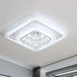 Square Crystal Led Flush Ceiling Light - 19.5’/23.5’/27.5’ Sizes Modern White Design