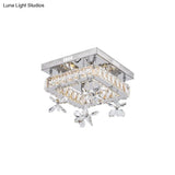 Square Crystal Led Semi Flush Mount Ceiling Fixture Beveled Design Chrome Finish - 8/12 Wide