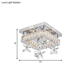 Square Crystal Led Semi Flush Mount Ceiling Fixture Beveled Design Chrome Finish - 8/12 Wide