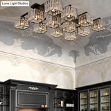Square Crystal Rod Ceiling Light Fixture - Modern Semi Flush Mount With Tri - Sided Design (4/6/9