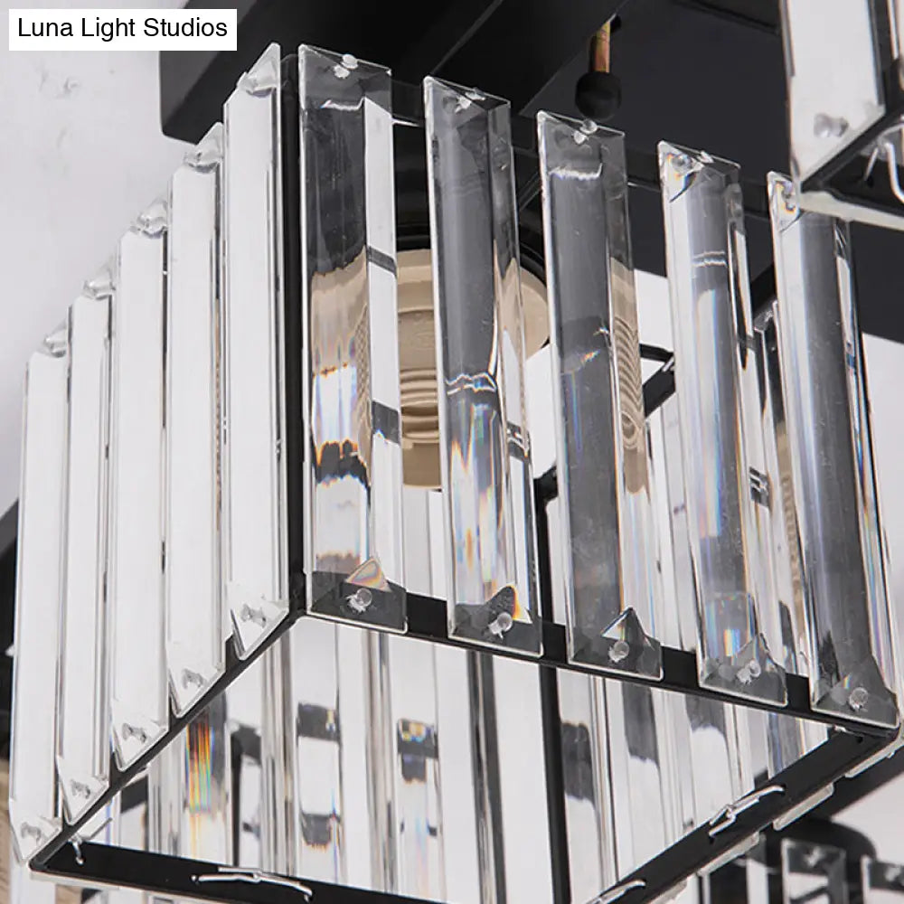 Square Crystal Rod Ceiling Light Fixture - Modern Semi Flush Mount With Tri - Sided Design (4/6/9