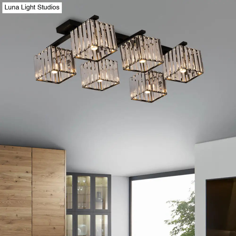 Square Crystal Rod Ceiling Light Fixture - Modern Semi Flush Mount With Tri - Sided Design (4/6/9