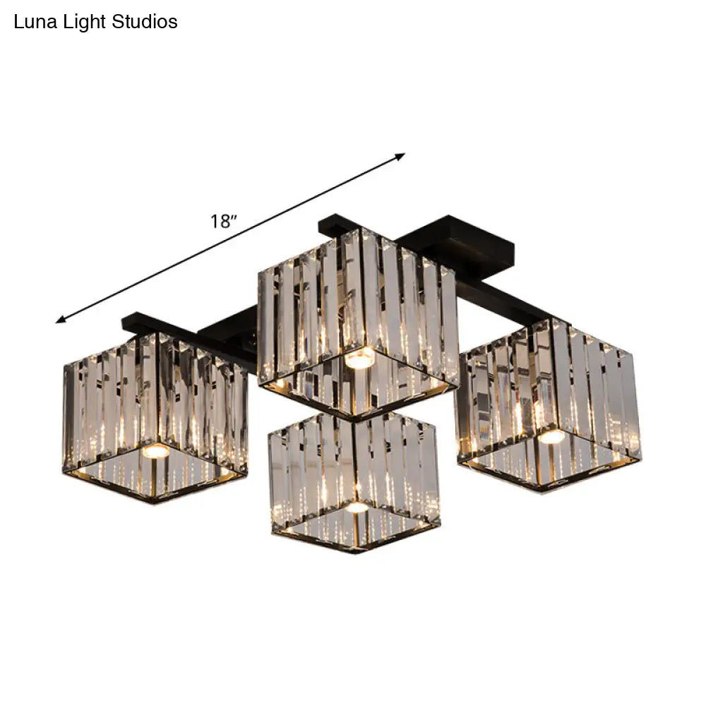 Square Crystal Rod Ceiling Light Fixture - Modern Semi Flush Mount With Tri - Sided Design (4/6/9