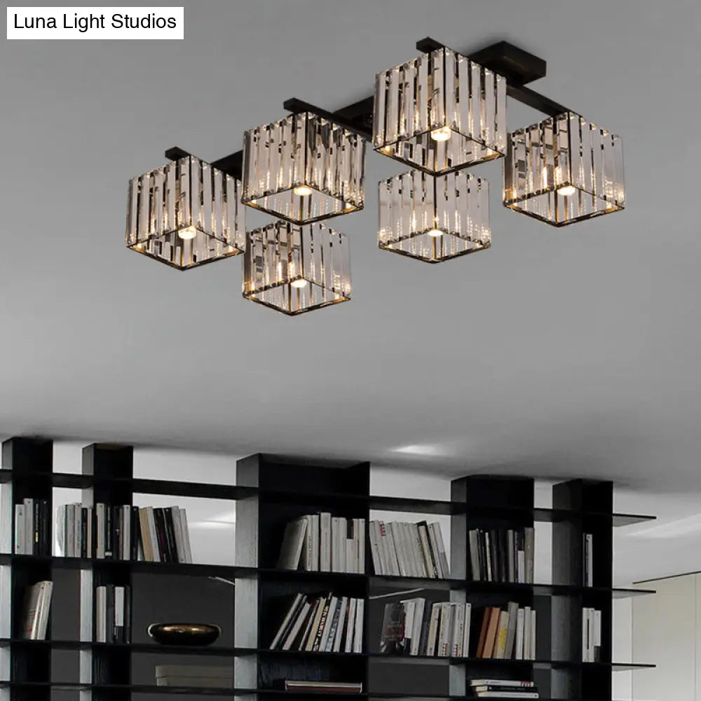 Square Crystal Rod Ceiling Light Fixture - Modern Semi Flush Mount With Tri - Sided Design (4/6/9