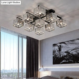 Square Crystal Rod Ceiling Light Fixture - Modern Semi Flush Mount With Tri - Sided Design (4/6/9