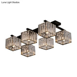 Square Crystal Rod Ceiling Light Fixture - Modern Semi Flush Mount With Tri - Sided Design (4/6/9