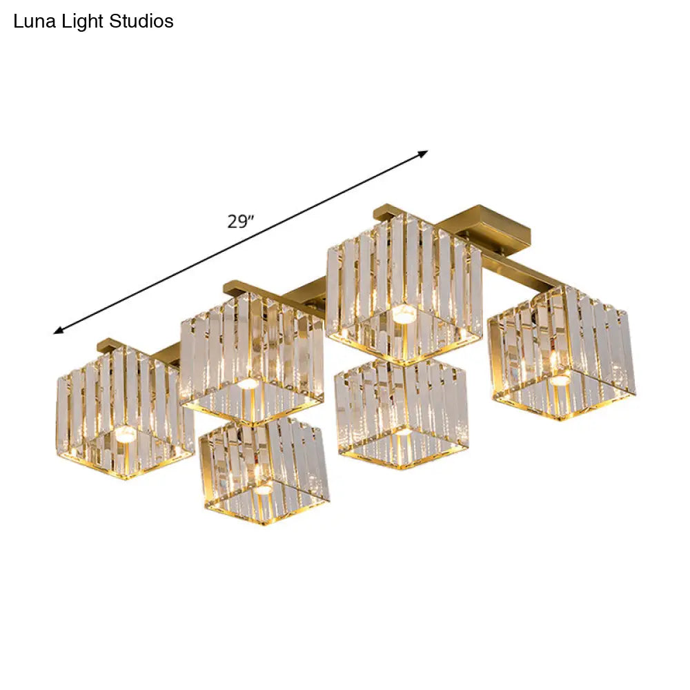 Square Crystal Rod Ceiling Light Fixture - Modern Semi Flush Mount With Tri - Sided Design (4/6/9