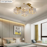 Square Crystal Rod Ceiling Light Fixture - Modern Semi Flush Mount With Tri - Sided Design (4/6/9