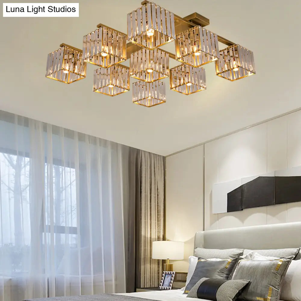 Square Crystal Rod Ceiling Light Fixture - Modern Semi Flush Mount With Tri - Sided Design (4/6/9