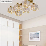 Square Crystal Rod Ceiling Light Fixture - Modern Semi Flush Mount With Tri - Sided Design (4/6/9